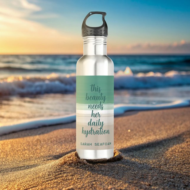 Bouteille D'eau Aquarelle Turquoise Ocean Beach Water Bottle (Keep hydrated with this cute water bottle. Add your own quote and name)