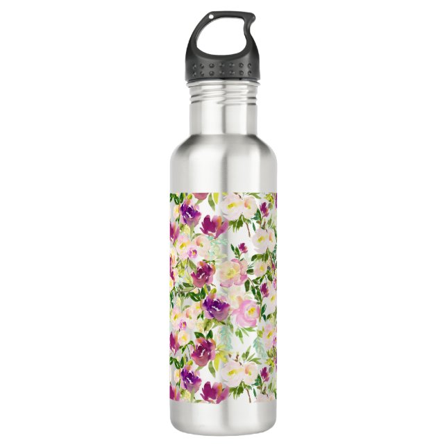 Bouteille D'eau Aquarelle violette rose Fille (Devant)