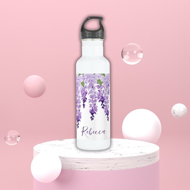 Bouteille D'eau Aquarelle Wisteria Nom personnalisé (Créateur téléchargé)