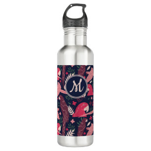 Bouteille D'eau Ara Parrot Rouge Tropical Leave Motif Monogramme