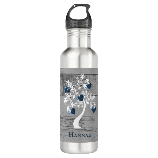 Bouteille D'eau Arbre bleu des coeurs Personnalisé (Devant)
