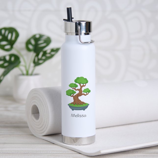 Bouteille D'eau Arbre Bonsaï Japonais Tordu Texte Personnalisé (Yoga (pivotée))