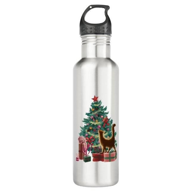 Bouteille D'eau Arbre de Noël et chat orange coquin (Devant)