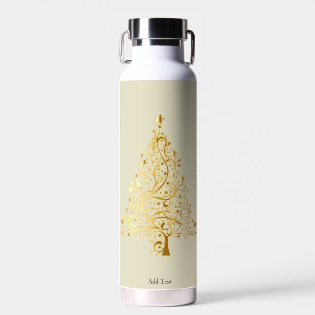 Bouteille D'eau Arbre de Noël Or Elégant Moderne Personnalisé (Avant)
