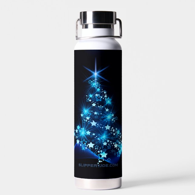 Bouteille D'eau arbre de Noël stylisé SlipperyJoe bleu brillant s (Arrière)