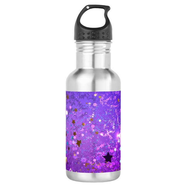 Bouteille D'eau Arrière - plan de feuille violet avec étoiles (Devant)