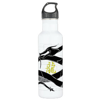 Bouteille D'eau Arrière - plan japonais noir de blanc de dragon