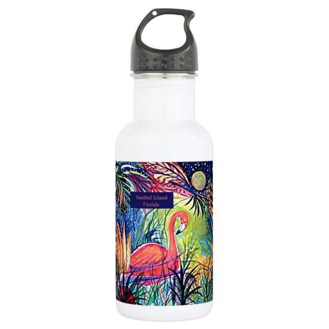 Bouteille D'eau Art de Flamant rose d'île de Sanibel (Devant)