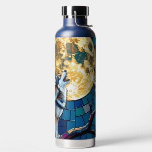Bouteille D'eau Art de mosaïque de loup et de hibou