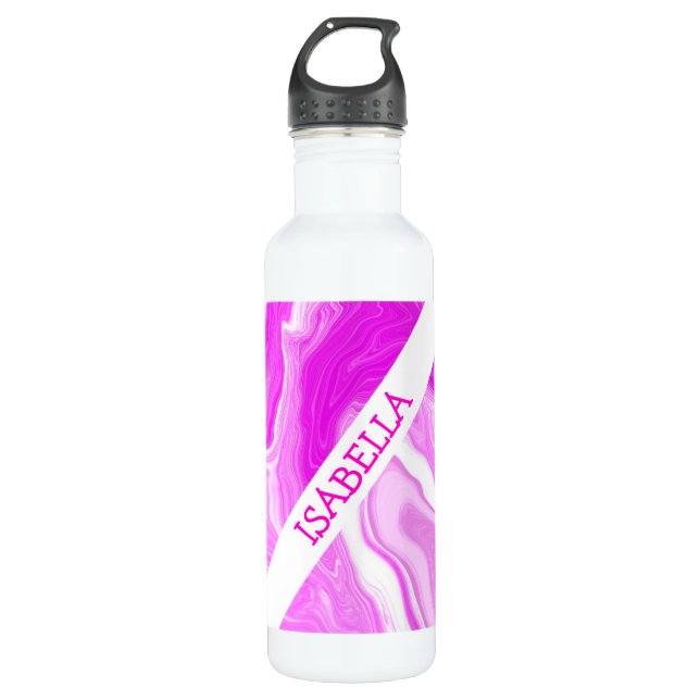 Bouteille D'eau Art Fluide rose et Marbre blanc personnalisé (Devant)