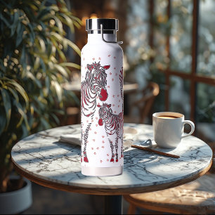 Bouteille D'eau Art moderne Zebras Mère Bébés Red Snowflakes