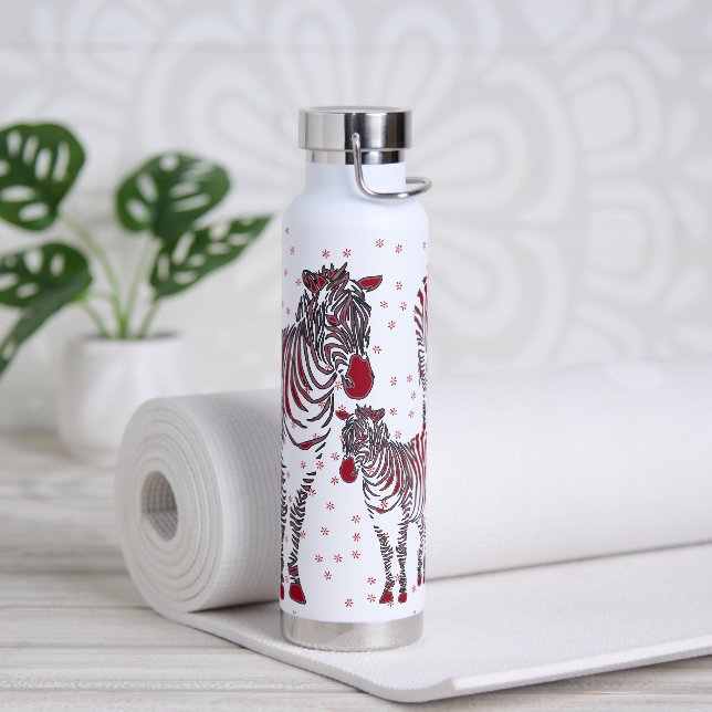 Bouteille D'eau Art moderne Zebras Mère Bébés Red Snowflakes (Yoga)