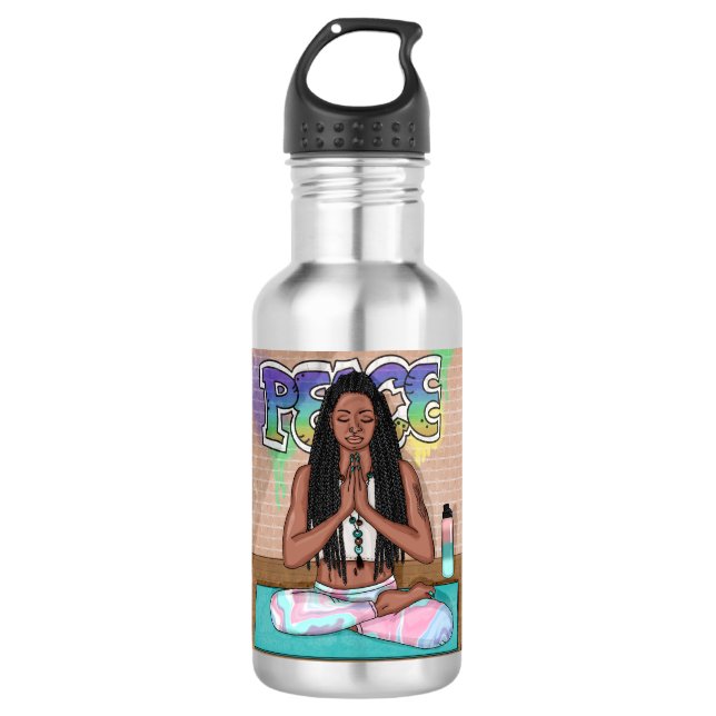 Bouteille D'eau Art urbain | Jolie femme faisant la méditation (Devant)