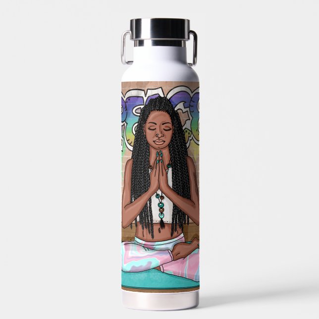 Bouteille D'eau Art urbain | Jolie femme faisant la méditation (Avant)