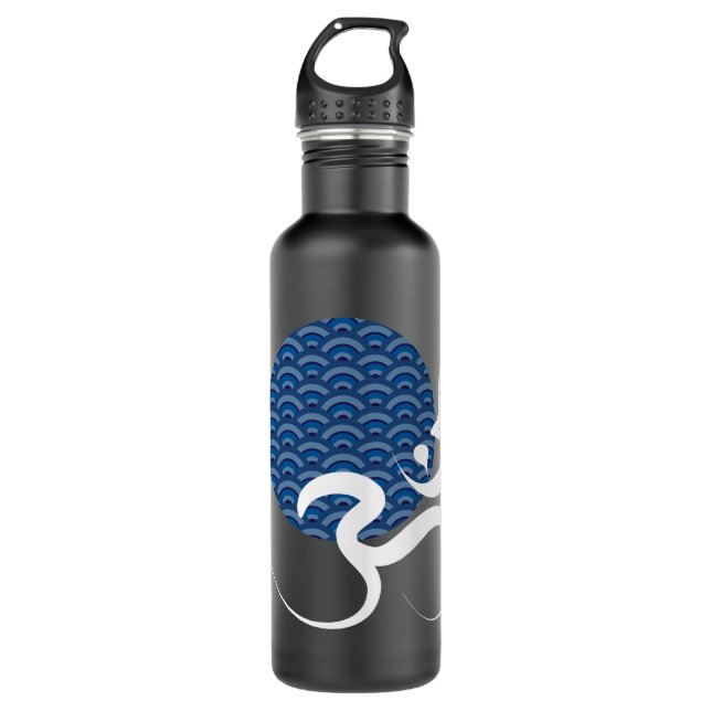 Bouteille D'eau Asiatique Bleu Yoga Moderne Zen Calligraphie Om Au (Devant)
