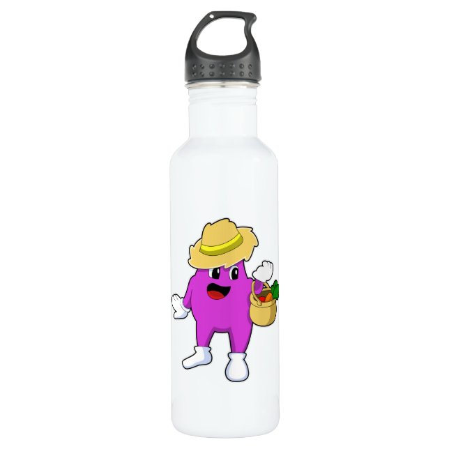 Bouteille D'eau Aubergine en tant que fermier à la carotte (Devant)