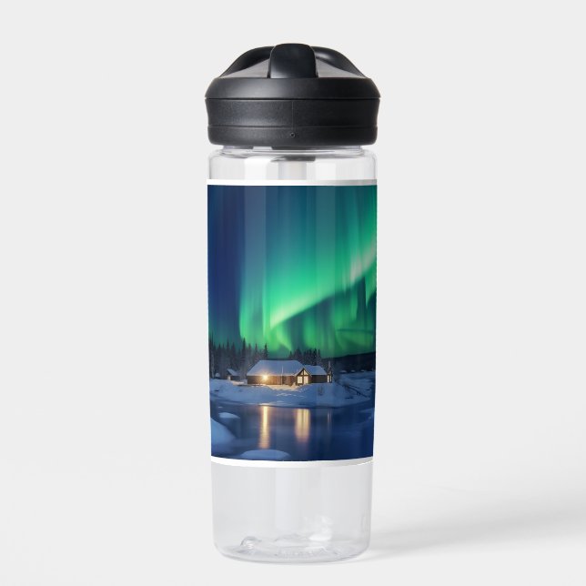 Bouteille D'eau Aurora borealis au-dessus du cabine d'hiver (Extérieur)