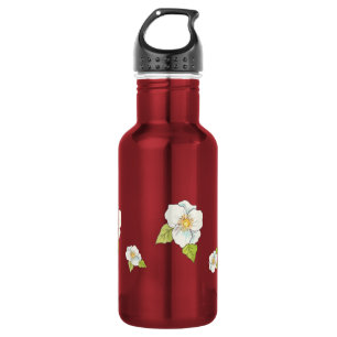 Bouteille d'eau aux fleurs blanches