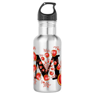 Bouteille D'eau Avec beaucoup d'amour Rouge Coeurs Jaunes Fractal 