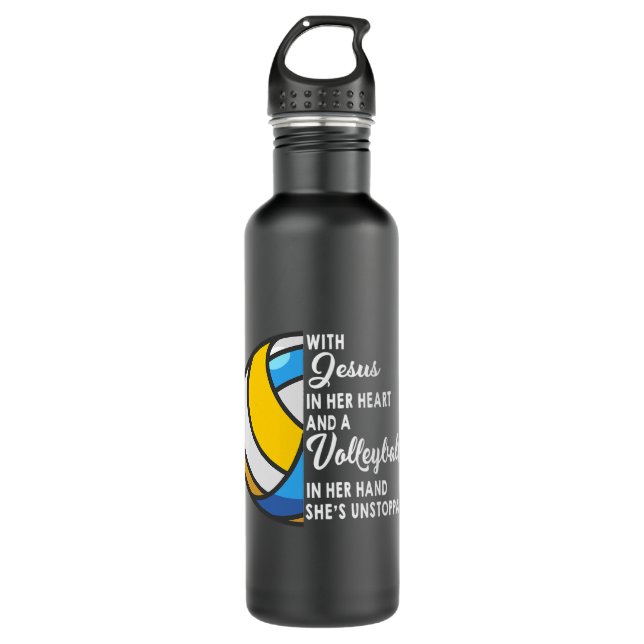Bouteille D'eau Avec Jésus Dans Son Coeur Un Volley Dans Sa Main (Devant)
