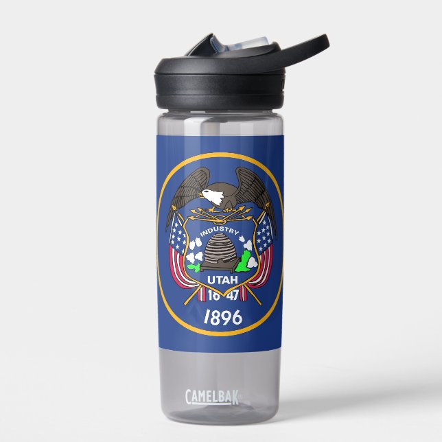 Bouteille d'eau avec le drapeau de l'État de l'Uta (Gauche)