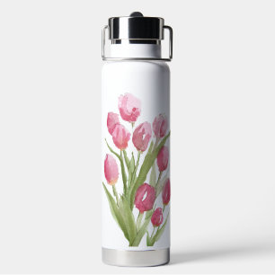 Bouteille d'eau avec tulipe aquarelle