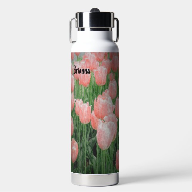 Bouteille d'eau avec tulipes roses peintes (Salle de sport)