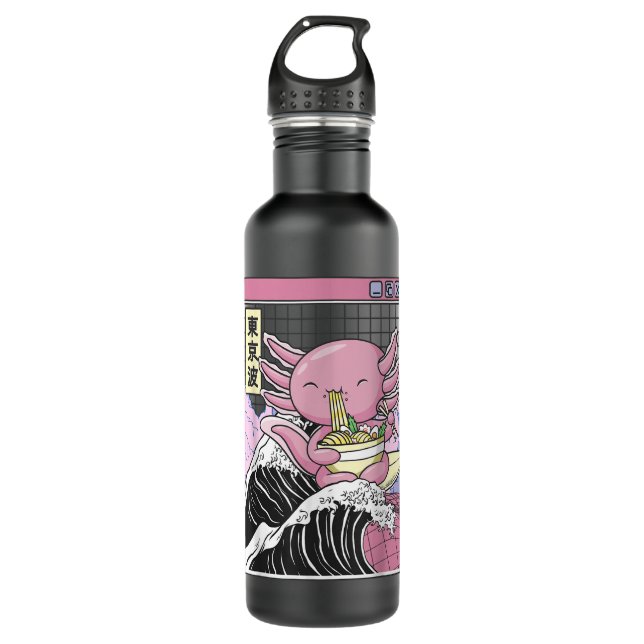 Bouteille D'eau Axolotl Manger Ramen Kanagawa Wave Kawaii Japon Va (Devant)