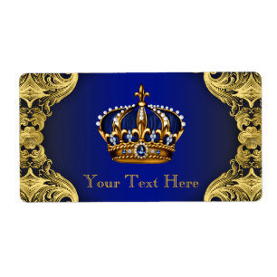 Bouteille d'eau Baby Shower Royal Blue Gold Prince