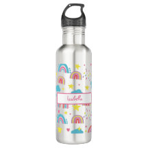 Back to School Water Bottle with Rainbow Pattern