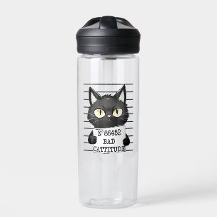 Bouteille D'eau Bad Cattitude - Mugshot de chat noir
