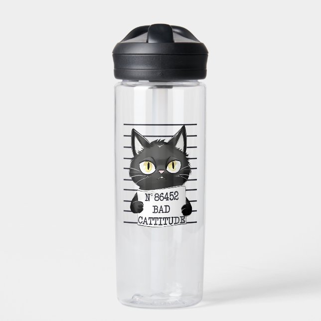 Bouteille D'eau Bad Cattitude - Mugshot de chat noir (Extérieur)