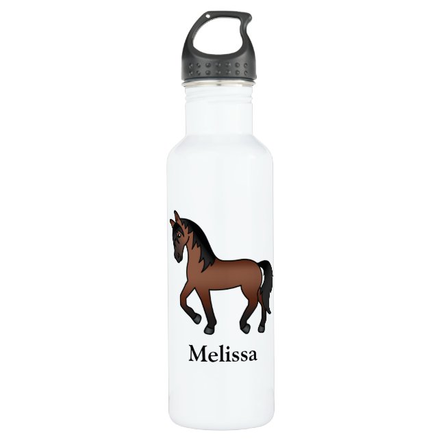 Bouteille D'eau Baie Carton Brown Cheval Trotting & Nom personnali (Devant)