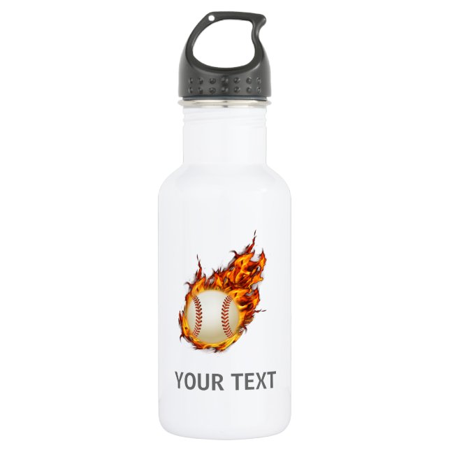Bouteille D'eau Bal de baseball personnalisé en feu (Devant)
