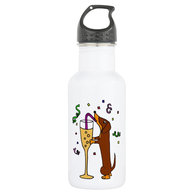 Bouteille D'eau Bande dessinée drôle de partie de chien de teckel (Devant)