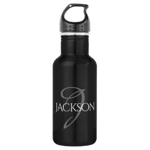 Bouteille D'eau Barre personnalisée   Monogramme classique simple 