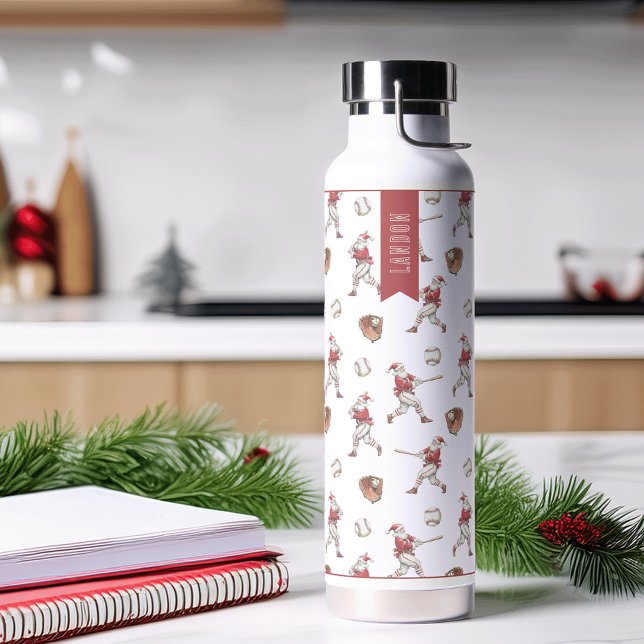 Bouteille D'eau Baseball Santa Personalized Christmas (Créateur téléchargé)