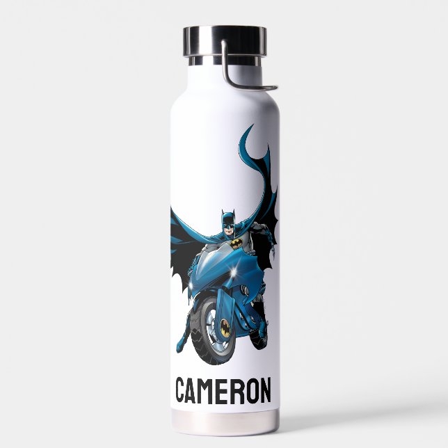 Bouteille D'eau Batman en cycle | Ajouter Votre Nom (Gauche)