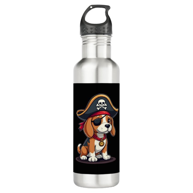 Bouteille D'eau Beagle Costume de pirate Jolly roger Drapeau Croix (Devant)
