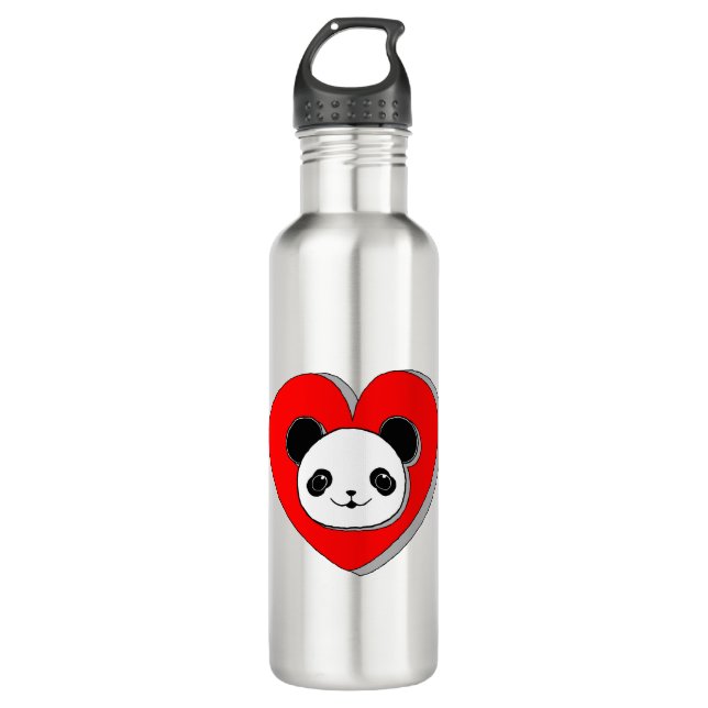 Bouteille D'eau Bear Panda Et Dessin De Coeur Rouge (Devant)