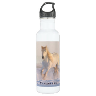 Bouteille D'eau Beau Cheval Blanc Courir dans la neige