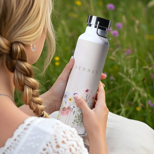 Bouteille D'eau Beau jardin botanique Fleur sauvage aquarelle (Beautiful Watercolor Wildflower Botanical Garden Water Bottle)