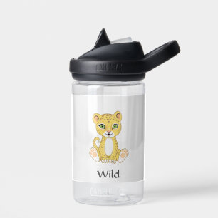 Bouteille D'eau Bébé léopard sauvage mignon sur fond blanc