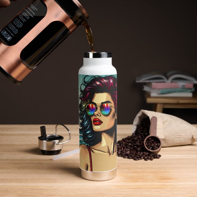 Bouteille D'eau Belle femme sur la plage Comic Book Pop Art (Extérieur)