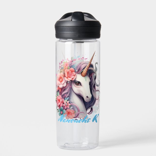 Bouteille D'eau belle licorne avec fleurs (Extérieur)