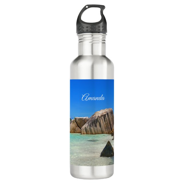 Bouteille D'eau Belle Mer Tropicale avec Côte Rocheuse Couverte (Devant)