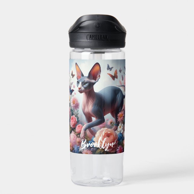 Bouteille D'eau Belle Sphynx Chat & Fleurs (Arrière)
