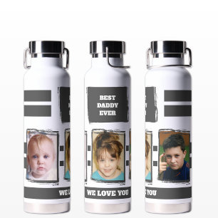 Bouteille D'eau Best daddy ever 3 photos vous aiment blanc gris