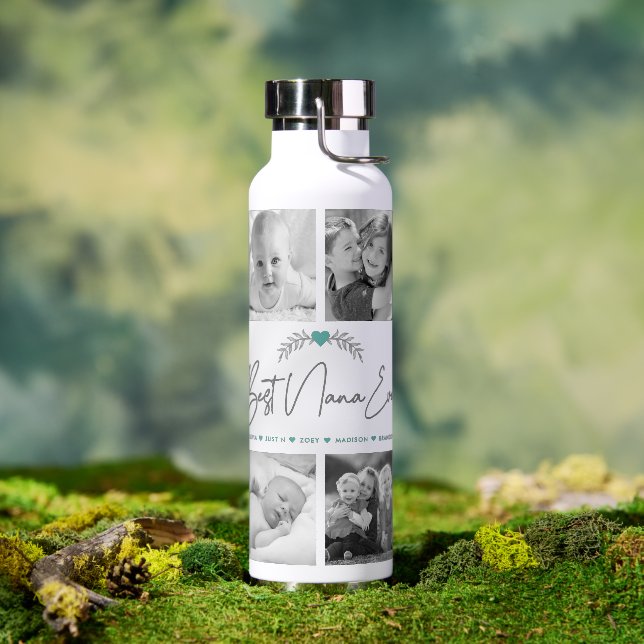 Bouteille D'eau Best Nana Ever Modern Script 10 Photo Collage Chic (Extérieur)