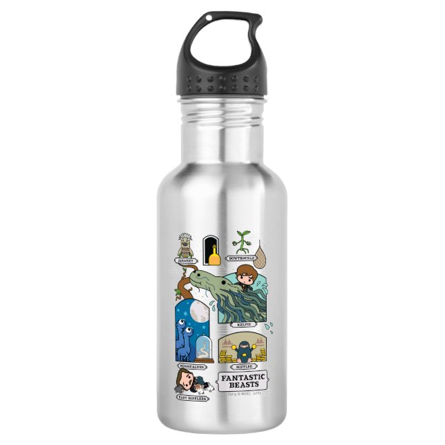Bouteille D'eau Bêtes De Cartoon Dans Les Habitats (Devant)